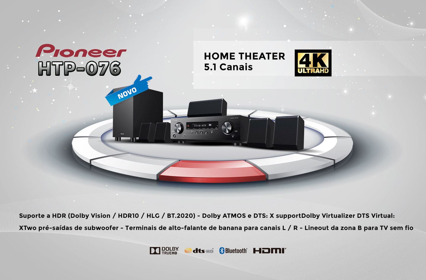 Home Theater 5.1 4K HDR, 110V , Pioneer, HTP-076 - Infotel